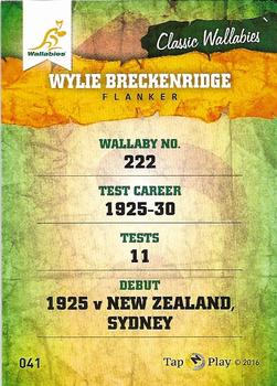 2016 Tap 'N' Play Rugby Trading Cards - Parallel Gold Border #41 Wylie Breckenridge Back